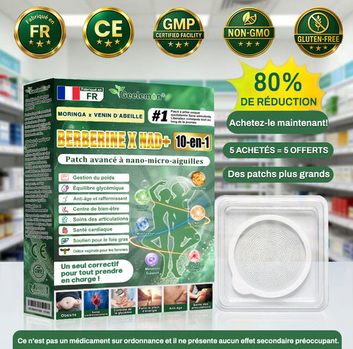 Boutique officielle de France 🇫🇷 | 𝐆𝐞𝐞𝐋𝐞𝐦𝐨𝐧® Moringa · Berbérine × NAD+ — Patch avancé 10‑en‑1 à micro‑aiguilles nano — Une fois par jour, résultats visibles en 7 jours